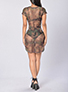 Women's Sheer Mini Dress - Short Sleeves / Round Neckline